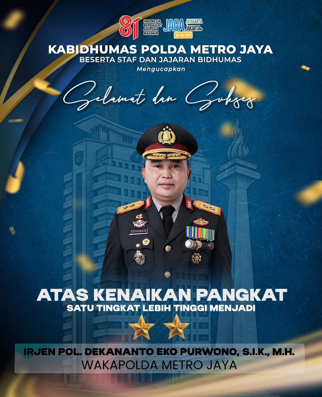 Wakapolda Metro Jaya Dekananto Eko Purwono Resmi Sandang Pangkat Irjen